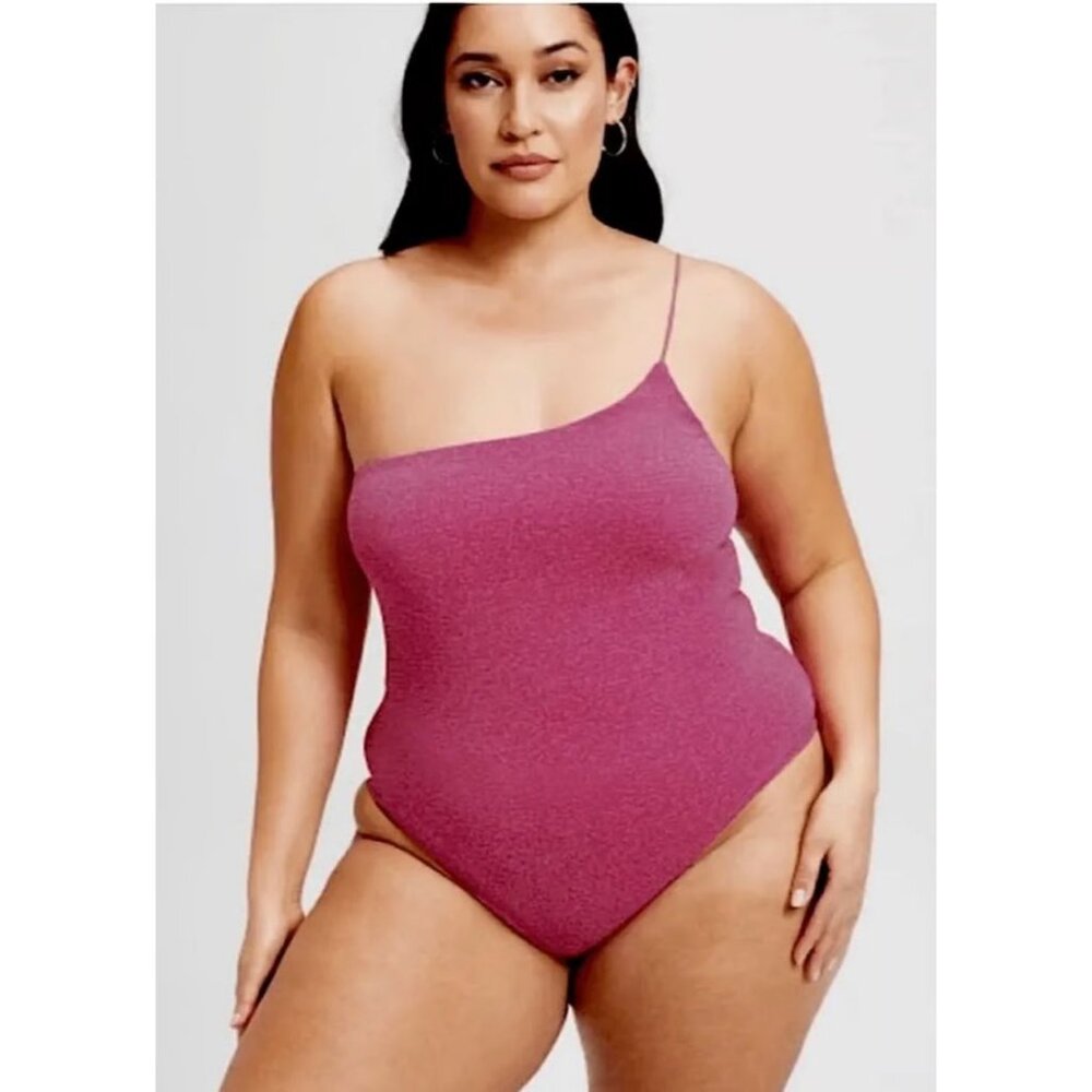 Good American NWT '90s Hot Shoulder One Piece in Hawaiian Pink Sparkle size 2X